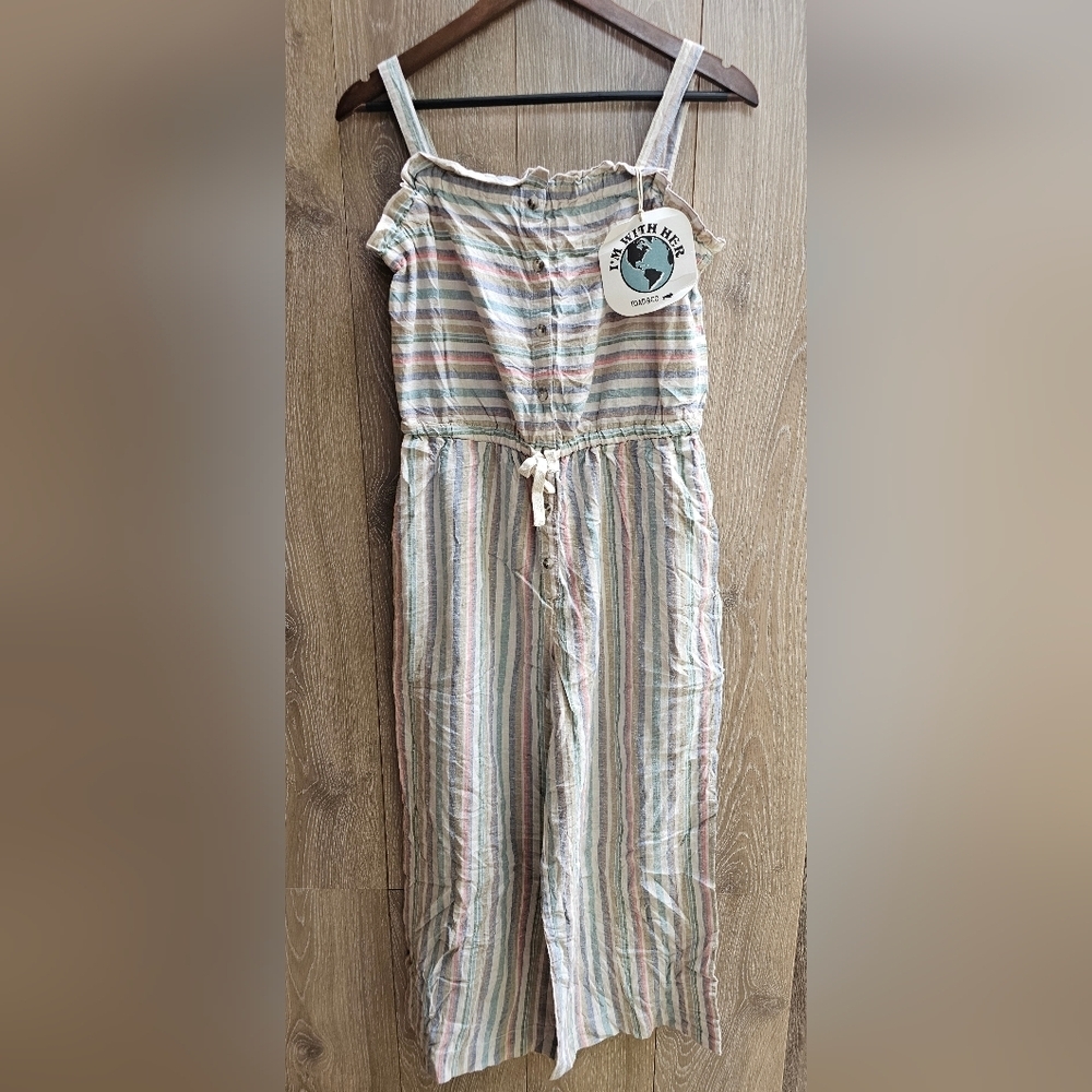 Toad&Co Hemp Salt Striped Button-Down Jumpsuit Small Sustainability